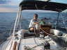 At the helm of the Sojourn, 2001